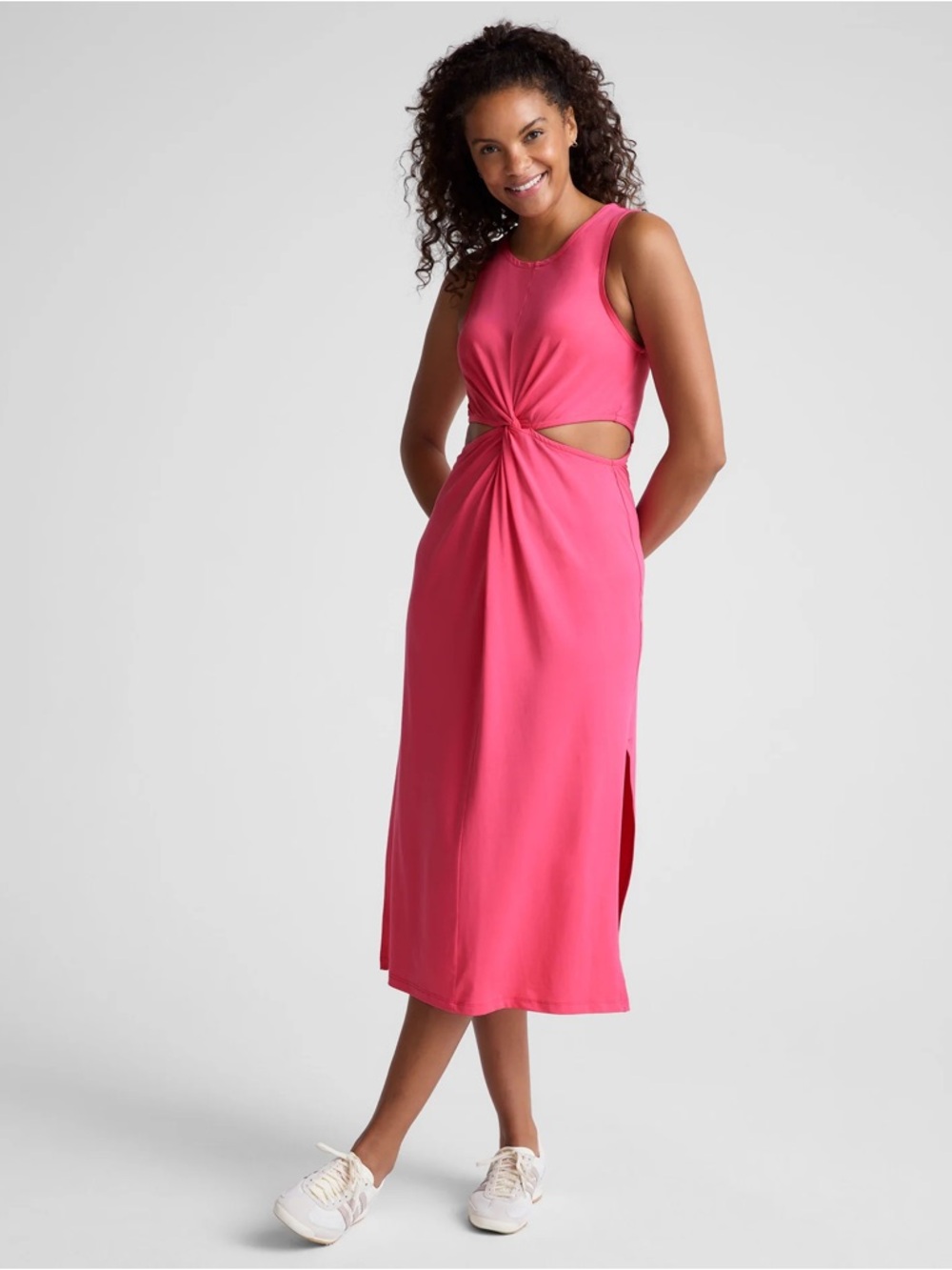 NWT Beyond Yoga Around The World Front Twist Dress Carnation Pink Midi XS